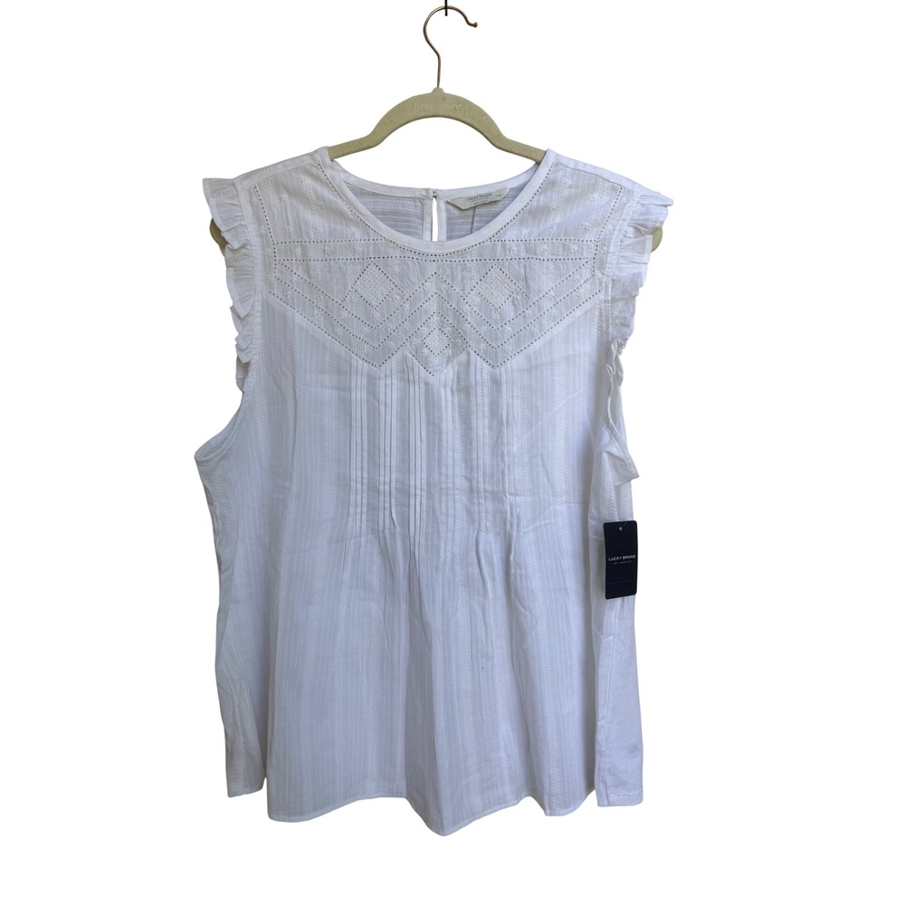 Lucky Brand White Embroidered Eyelet Ruffle Sleeveless Top Size XXL 7W65380 NWT